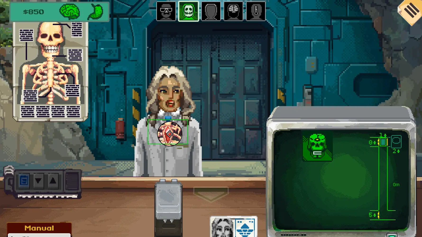 Security 51 checkpoint view with a visibly unusual visitor and an inspection monitor